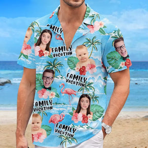 Photo personnalisée « Nous sommes prêts pour notre voyage en famille » - T-shirt hawaïen tropical unisexe personnalisé pour la famille - Cadeau de vacances d'été pour les membres de la famille