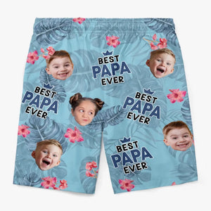 Short de plage hawaïen tropical personnalisé avec photo « Meilleur papa de tous les temps » - Cadeau de vacances d'été pour papa et grand-père