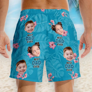 Short de plage hawaïen tropical personnalisé avec photo « Meilleur papa de tous les temps » - Cadeau de vacances d'été pour papa et grand-père