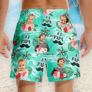 Short de plage hawaïen tropical personnalisé avec photo Super Papa - Cadeau de vacances d'été pour papa et grand-père