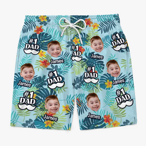 Short de plage hawaïen tropical personnalisé avec photo « Je t'aime papa » - Cadeau de vacances d'été pour papa et grand-père