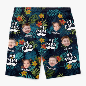 Short de plage hawaïen tropical personnalisé avec photo « Je t'aime papa » - Cadeau de vacances d'été pour papa et grand-père
