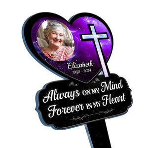 Photo personnalisée « Dieu vous aime pour toujours » – Piquet de jardin en acrylique personnalisé de style vitrail – Cadeau de condoléances pour les membres de la famille