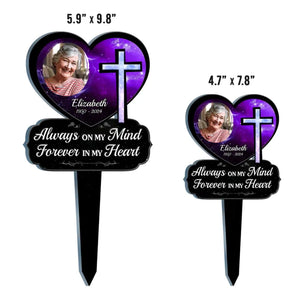 Photo personnalisée « Dieu vous aime pour toujours » – Piquet de jardin en acrylique personnalisé de style vitrail – Cadeau de condoléances pour les membres de la famille