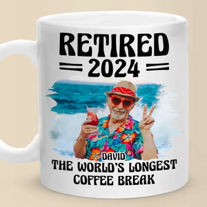 Tasse personnalisée avec photo « La plus longue pause-café du monde » - Cadeau de remerciement et de départ à la retraite pour collègues, collègues de travail et collègues