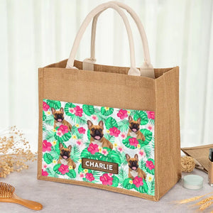 Sac fourre-tout personnalisé avec photo « La vie est meilleure à la plage » - Sacs fourre-tout personnalisés pour chiens et chats, sacs fourre-tout en jute, sacs de plage - Cadeau pour propriétaires et amoureux des animaux