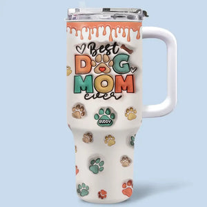Meilleure maman de chien de tous les temps AMZ - Gobelet personnalisé en acier inoxydable avec poignée, effet gonflé 3D, imprimé, 1 134 ml - Nouveauté, cadeau pour les propriétaires d'animaux et les amoureux des animaux