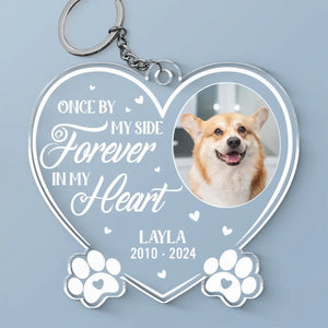 Porte-clés personnalisé en acrylique avec photo « Vous avez laissé des empreintes de pattes sur mon cœur pour toujours » - Cadeau de condoléances pour les propriétaires et les amoureux des animaux