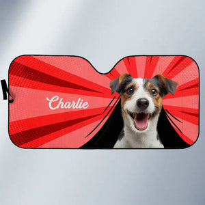 Photo personnalisée « Je ressens la chaleur de cet été » - Pare-soleil de pare-brise de voiture personnalisé pour chien et chat, protection de fenêtre de voiture - Cadeau de vacances d'été pour propriétaires d'animaux et amoureux des animaux