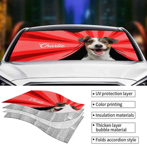 Photo personnalisée « Je ressens la chaleur de cet été » - Pare-soleil de pare-brise de voiture personnalisé pour chien et chat, protection de fenêtre de voiture - Cadeau de vacances d'été pour propriétaires d'animaux et amoureux des animaux