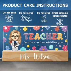 Apprenez-leur, aimez-les, regardez-les grandir - Veilleuse LED 3D personnalisée en acrylique avec lettres - Cadeau de pendaison de crémaillère pour enseignant
