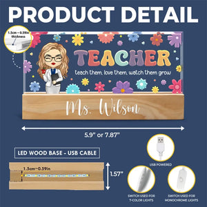 Apprenez-leur, aimez-les, regardez-les grandir - Veilleuse LED 3D personnalisée en acrylique avec lettres - Cadeau de pendaison de crémaillère pour enseignant