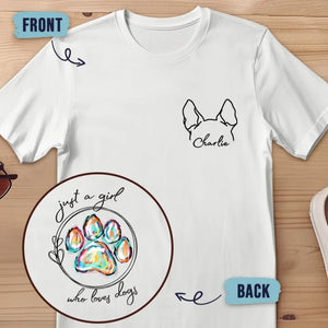 Juste une fille qui aime les animaux - T-shirt unisexe personnalisé imprimé devant et derrière pour chien et chat - Cadeau pour les propriétaires et les amoureux des animaux
