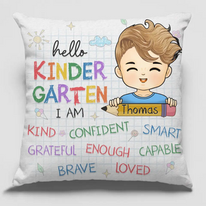 Bonjour, je suis à la maternelle ! Coussin personnalisé pour enfant ! Cadeau pour la rentrée scolaire