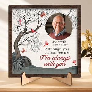 Photo personnalisée « Mon cœur est à jamais lié au vôtre » – Plaque commémorative personnalisée en bois à 2 couches avec support – Cadeau de condoléances pour les membres de la famille