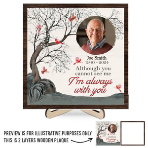Photo personnalisée « Mon cœur est à jamais lié au vôtre » – Plaque commémorative personnalisée en bois à 2 couches avec support – Cadeau de condoléances pour les membres de la famille
