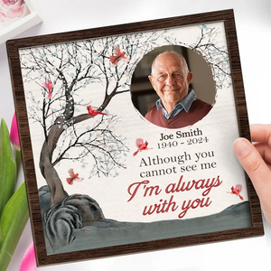 Photo personnalisée « Mon cœur est à jamais lié au vôtre » – Plaque commémorative personnalisée en bois à 2 couches avec support – Cadeau de condoléances pour les membres de la famille