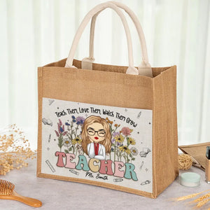 Enseigner est une œuvre de cœur - Sacs fourre-tout personnalisés pour enseignants, sacs fourre-tout en jute, sacs de plage - Cadeau pour enseignants