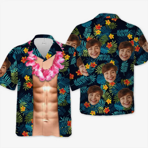 T-shirt hawaïen tropical unisexe personnalisé avec photo « La vie est une vague, attrape-la » - Cadeau de vacances d'été, cadeau pour les membres de la famille