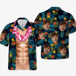 T-shirt hawaïen tropical unisexe personnalisé avec photo « La vie est une vague, attrape-la » - Cadeau de vacances d'été, cadeau pour les membres de la famille