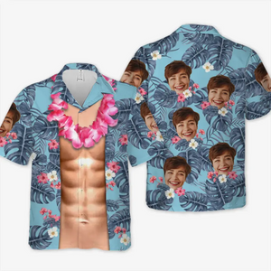 T-shirt hawaïen unisexe personnalisé avec photo « Air marin, cheveux salés » - Cadeau idéal pour les vacances d'été, idéal pour les membres de la famille