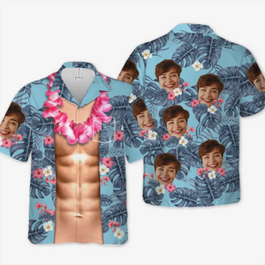 T-shirt hawaïen unisexe personnalisé avec photo « Air marin, cheveux salés » - Cadeau idéal pour les vacances d'été, idéal pour les membres de la famille