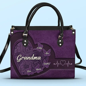 Le bonheur d'être grand-mère - Sac à main en cuir personnalisé pour la famille - Cadeau pour maman et grand-mère