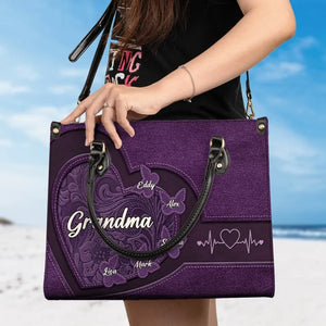 Le bonheur d'être grand-mère - Sac à main en cuir personnalisé pour la famille - Cadeau pour maman et grand-mère