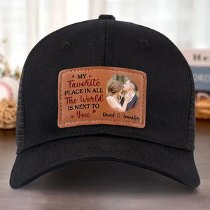 Photo personnalisée « Tu es mon endroit préféré » – Chapeau en cuir personnalisé pour couple – Cadeau pour mari et femme, anniversaire