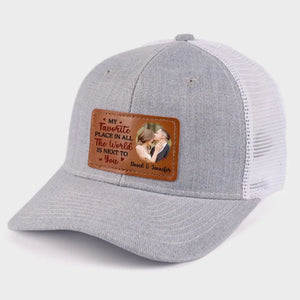Photo personnalisée « Tu es mon endroit préféré » – Chapeau en cuir personnalisé pour couple – Cadeau pour mari et femme, anniversaire