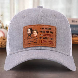Photo personnalisée « Je serai toujours avec toi » - Chapeau en cuir personnalisé pour couple - Cadeau pour mari et femme, anniversaire