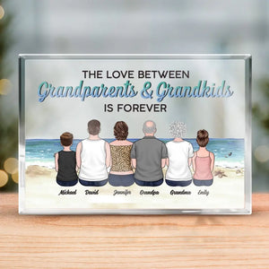 L'amour entre grands-parents et petits-enfants ne connaît pas de distance - Plaque rectangulaire en acrylique personnalisée pour la famille - Cadeau pour les membres de la famille