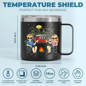 La vie est meilleure autour d'un feu de camp - Gobelet personnalisé en acier inoxydable de 14 oz avec poignée - Cadeau pour couple, mari, femme, amoureux du camping