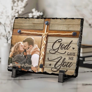 Photo personnalisée « Dieu m'a donné toi » – Pierre rectangulaire personnalisée avec support pour couple – Cadeau pour mari et femme, anniversaire