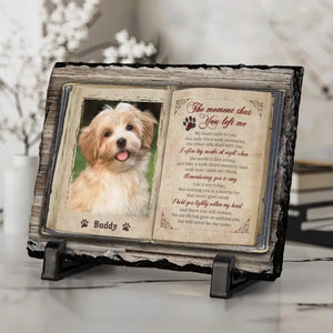Photo personnalisée : « Je ne suis plus à mes côtés, mais je suis à jamais dans mon cœur » – Pierre commémorative rectangulaire personnalisée avec support – Cadeau de condoléances pour les propriétaires et les amoureux des animaux