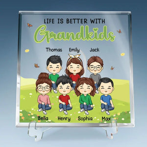 La vie est meilleure avec ses petits-enfants - Plaque acrylique carrée personnalisée pour la famille - Cadeau pour petits-enfants