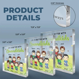 La vie est meilleure avec ses petits-enfants - Plaque acrylique carrée personnalisée pour la famille - Cadeau pour petits-enfants