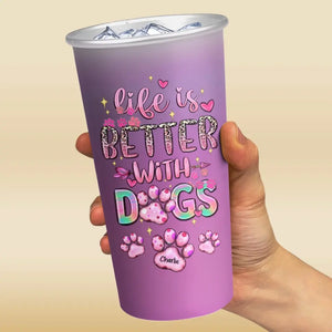 La vie est meilleure avec un chien ! Tasse personnalisée en aluminium à changement de couleur. Cadeau pour les propriétaires et les amoureux des animaux.