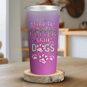 La vie est meilleure avec un chien ! Tasse personnalisée en aluminium à changement de couleur. Cadeau pour les propriétaires et les amoureux des animaux.