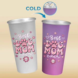 Meilleure maman de chien au monde - Tasse personnalisée en aluminium à changement de couleur - Cadeau pour propriétaires et amoureux des animaux