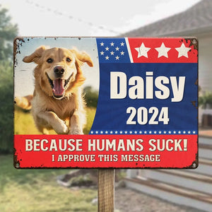 Photo personnalisée « Paws At The Polls » - Plaque en métal personnalisée pour chien et chat - Cadeau de pendaison de crémaillère pour propriétaires et amoureux des animaux
