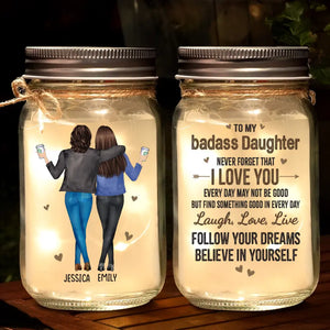 Suivez vos rêves, croyez en vous-même - Lampe personnalisée en pot Mason pour famille - Cadeau pour maman et fille