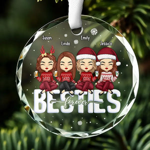 Besties Forever - Décoration en verre personnalisée en forme de cercle - Cadeau de Noël pour les meilleures amies, les meilleures amies et les sœurs