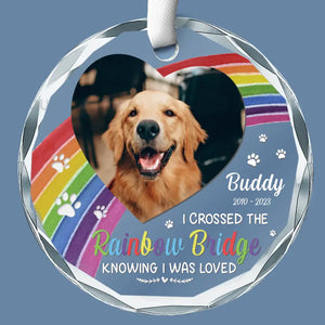 Photo personnalisée « Un morceau de mon cœur est au pont arc-en-ciel » – Ornement en verre rond personnalisé commémoratif – Cadeau de condoléances pour les propriétaires et les amoureux des animaux