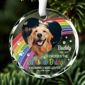 Photo personnalisée « Un morceau de mon cœur est au pont arc-en-ciel » – Ornement en verre rond personnalisé commémoratif – Cadeau de condoléances pour les propriétaires et les amoureux des animaux