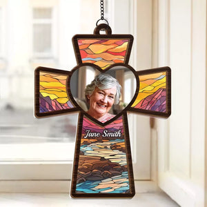 Photo personnalisée « Dieu vous garde » – Attrape-soleil personnalisé à suspendre à une fenêtre – Cadeau de condoléances pour les membres de la famille