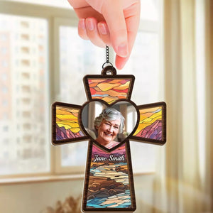Photo personnalisée « Dieu vous garde » – Attrape-soleil personnalisé à suspendre à une fenêtre – Cadeau de condoléances pour les membres de la famille
