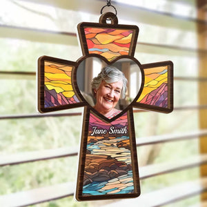 Photo personnalisée « Dieu vous garde » – Attrape-soleil personnalisé à suspendre à une fenêtre – Cadeau de condoléances pour les membres de la famille