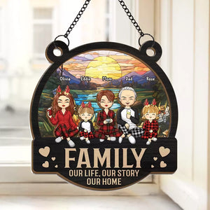 La famille est au cœur de Noël - Attrape-soleil personnalisé pour fenêtre - Cadeau de Noël pour les membres de la famille