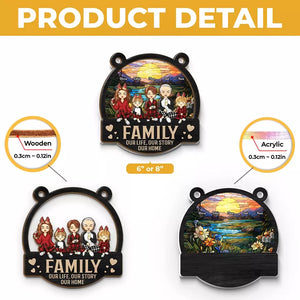 La famille est au cœur de Noël - Attrape-soleil personnalisé pour fenêtre - Cadeau de Noël pour les membres de la famille
